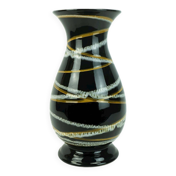 West german 1950s vase scheurich model 215-33 stripe decor black ground