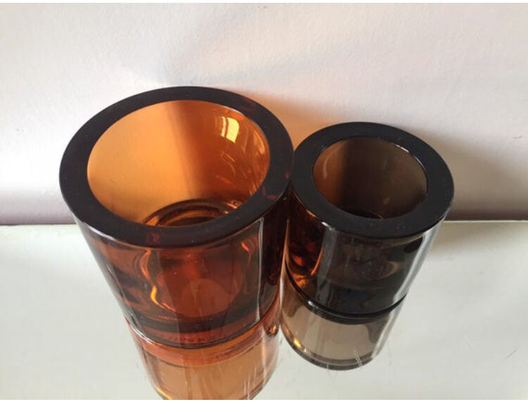 Kivi Iittala candle holders in orange and cinnamon glass 1988