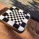 Scandinavian coffee table in wood and ceramic with a checkerboard pattern, 1960s vintage