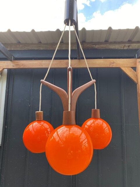 Scandinavian Rispal teak chandelier 1960