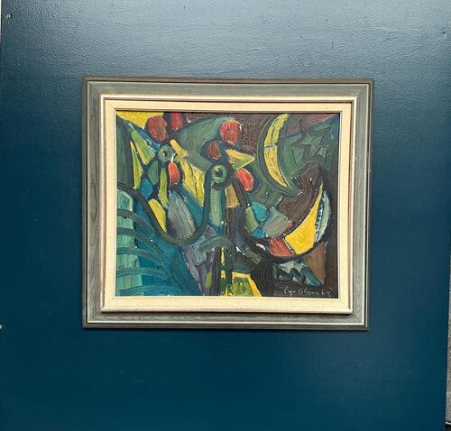 Original Danish Oil on Canvas – “Chicken Composition” by Eyvind Olesen