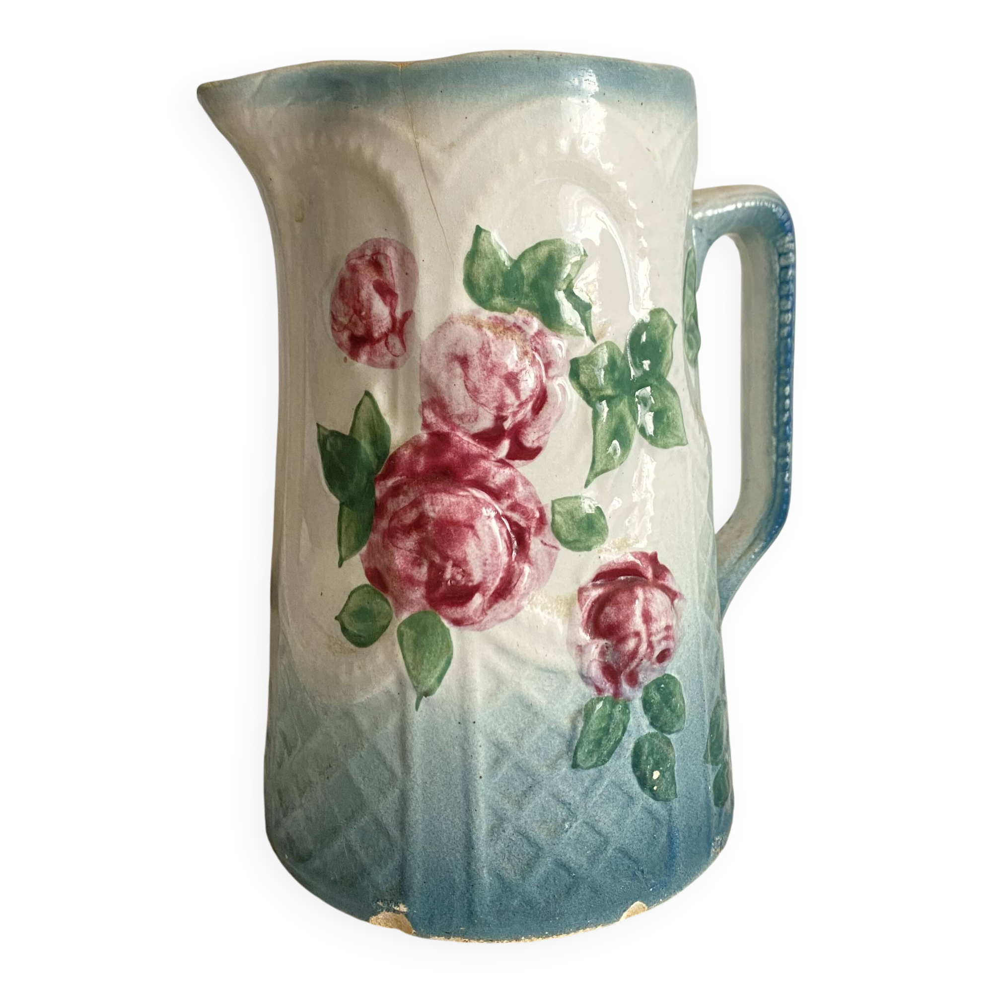 Art Nouveau slip pitcher with roses