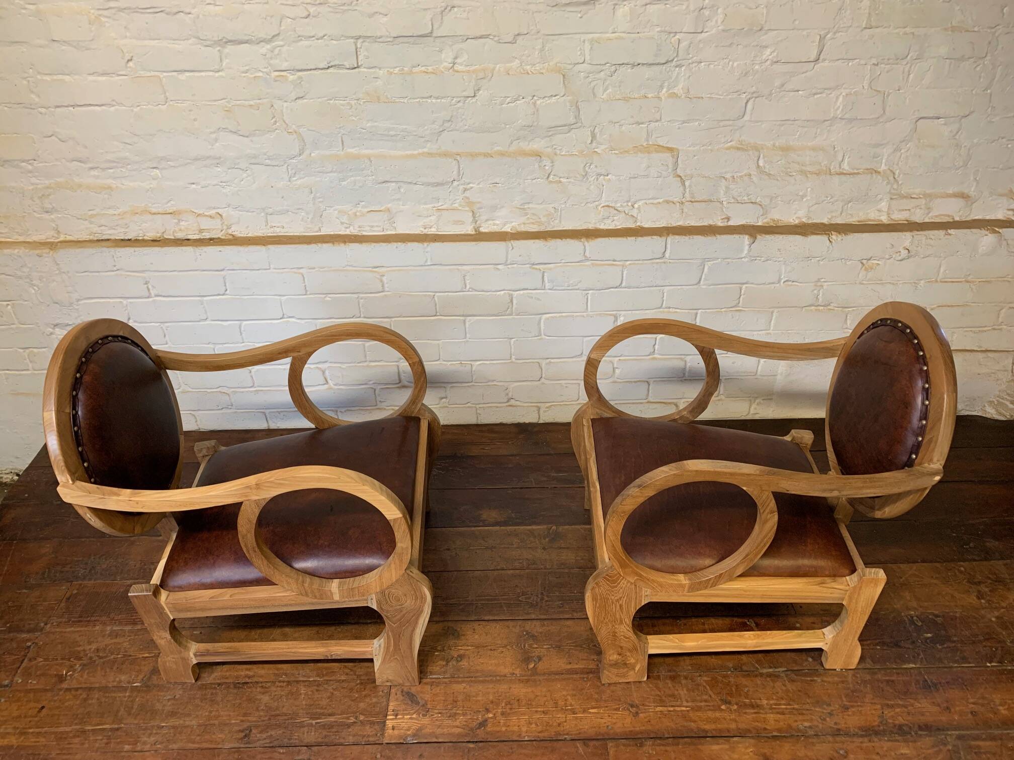 Pair of Hungarian Walnut & Leather Chairs by Lajos Kozma 1884-1948