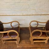 Pair of Hungarian Walnut & Leather Chairs by Lajos Kozma 1884-1948
