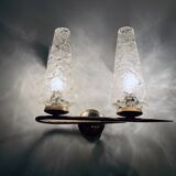 Applique double vintage • acier, laiton & verre • 1950