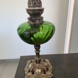 Lampe à huile  réservoir en verre couleur vert