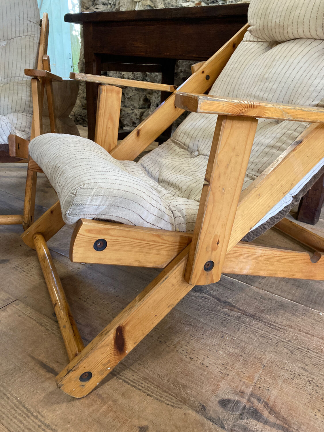 Pair of pine garden armchairs