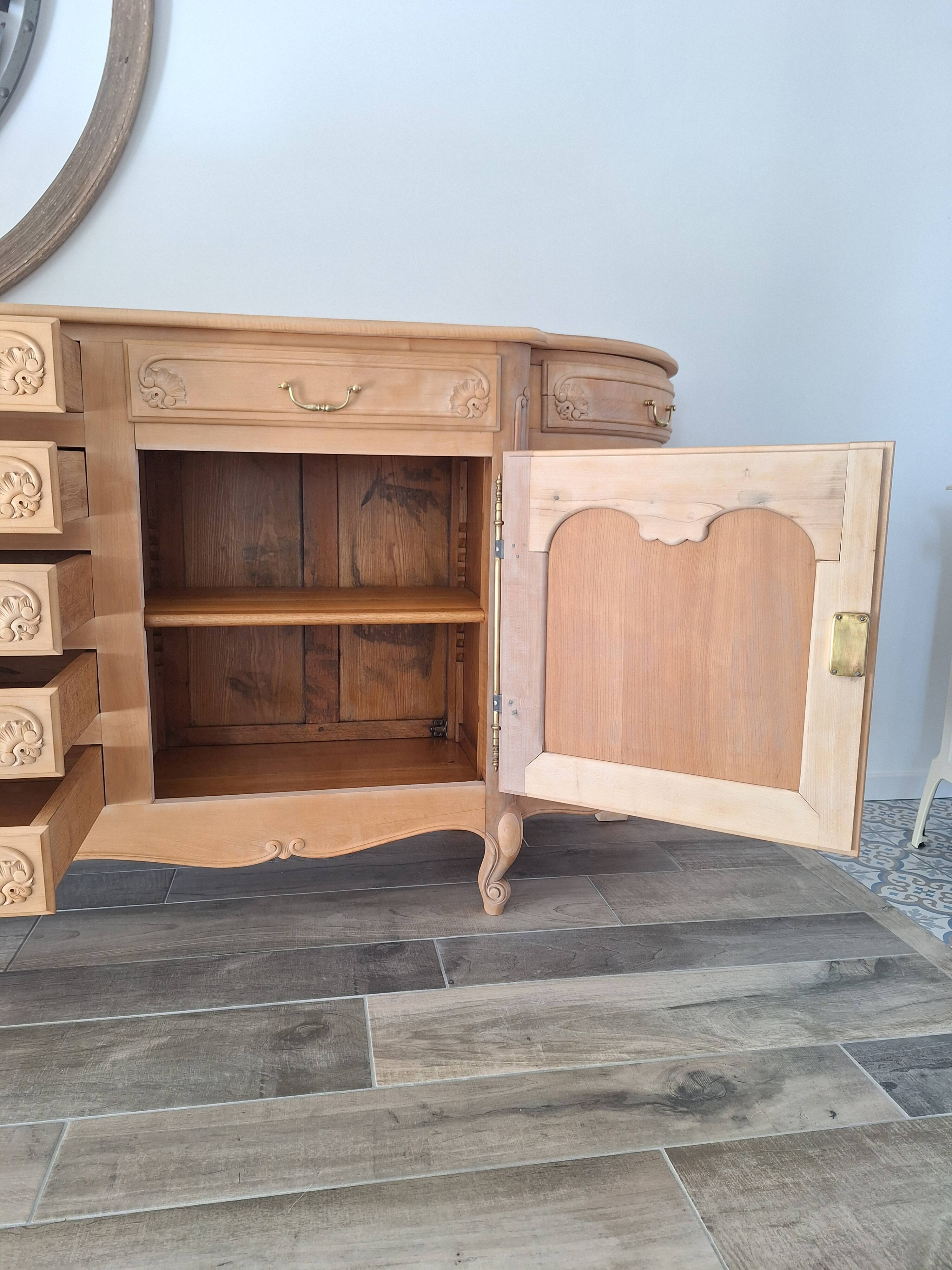 Low buffet in solid cherry wood renovated – Louis XV style – 250 cm