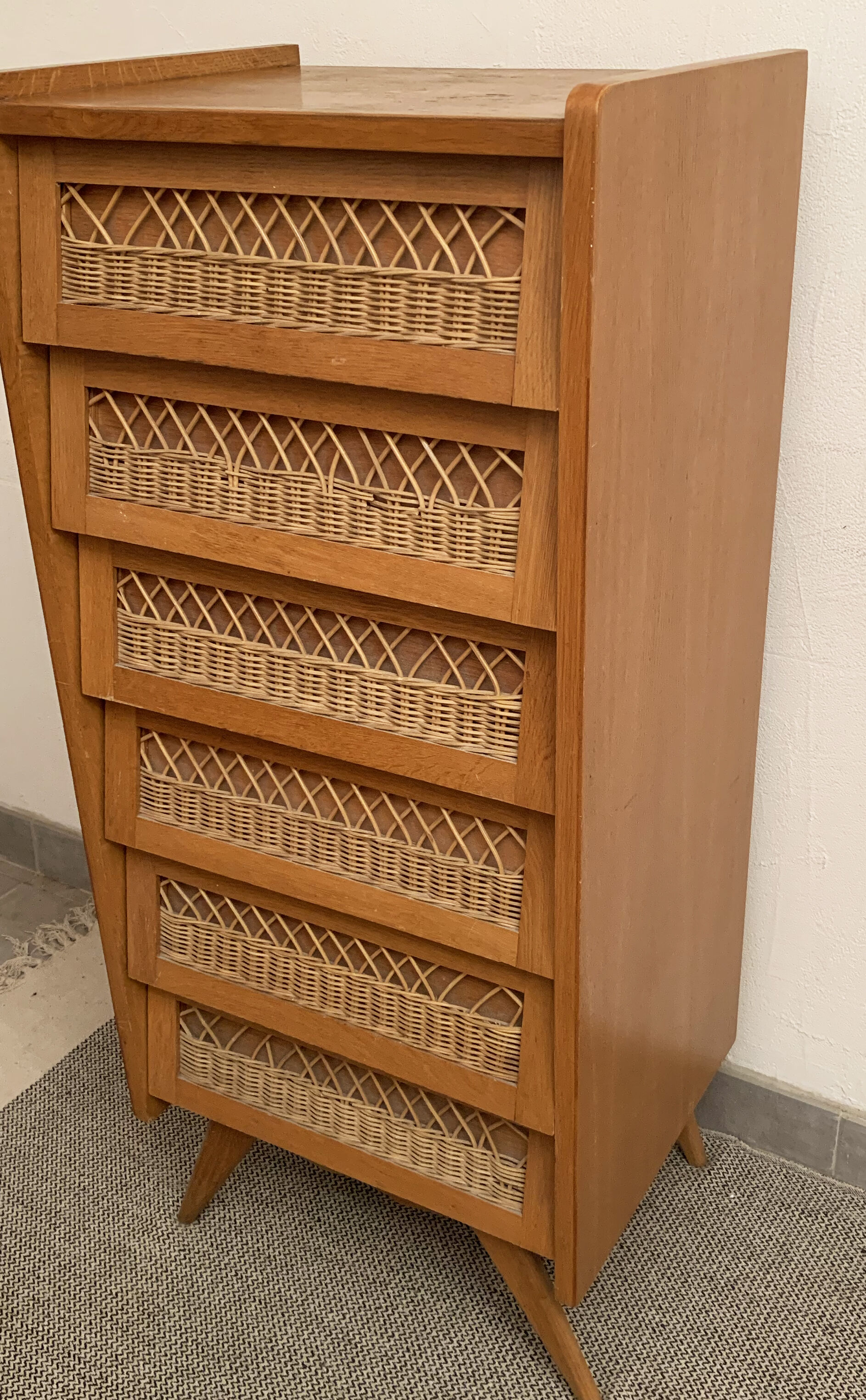 Oak and rattan 1950s