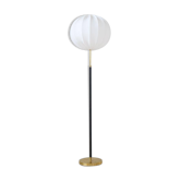 Lampadaire en cuir noir en laiton du milieu du siècle Falkenbergs Belysning, Suède, années 1960