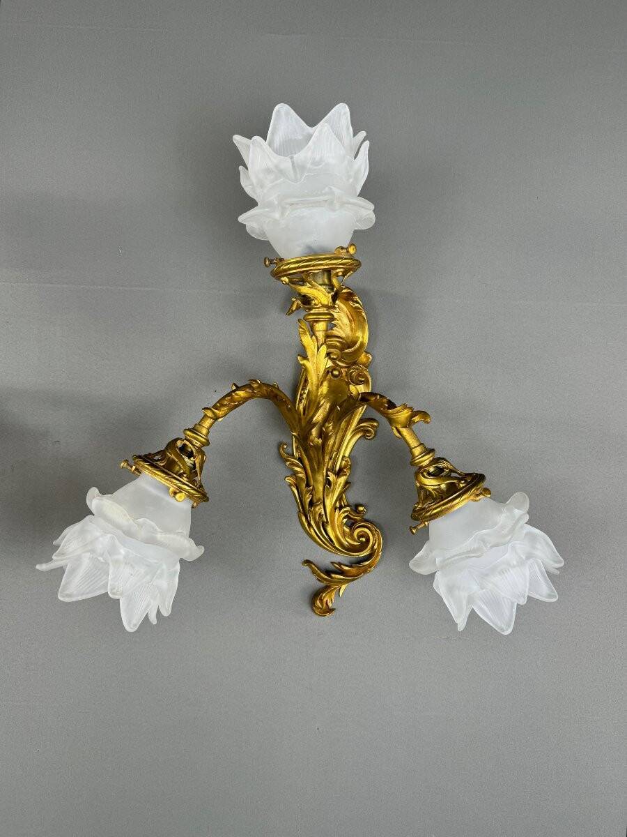 Pair of Rococo Style Gilt Bronze Wall Sconces, Late 19th Century