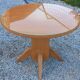 1950s round oak table, 2 heights, central quadripod leg