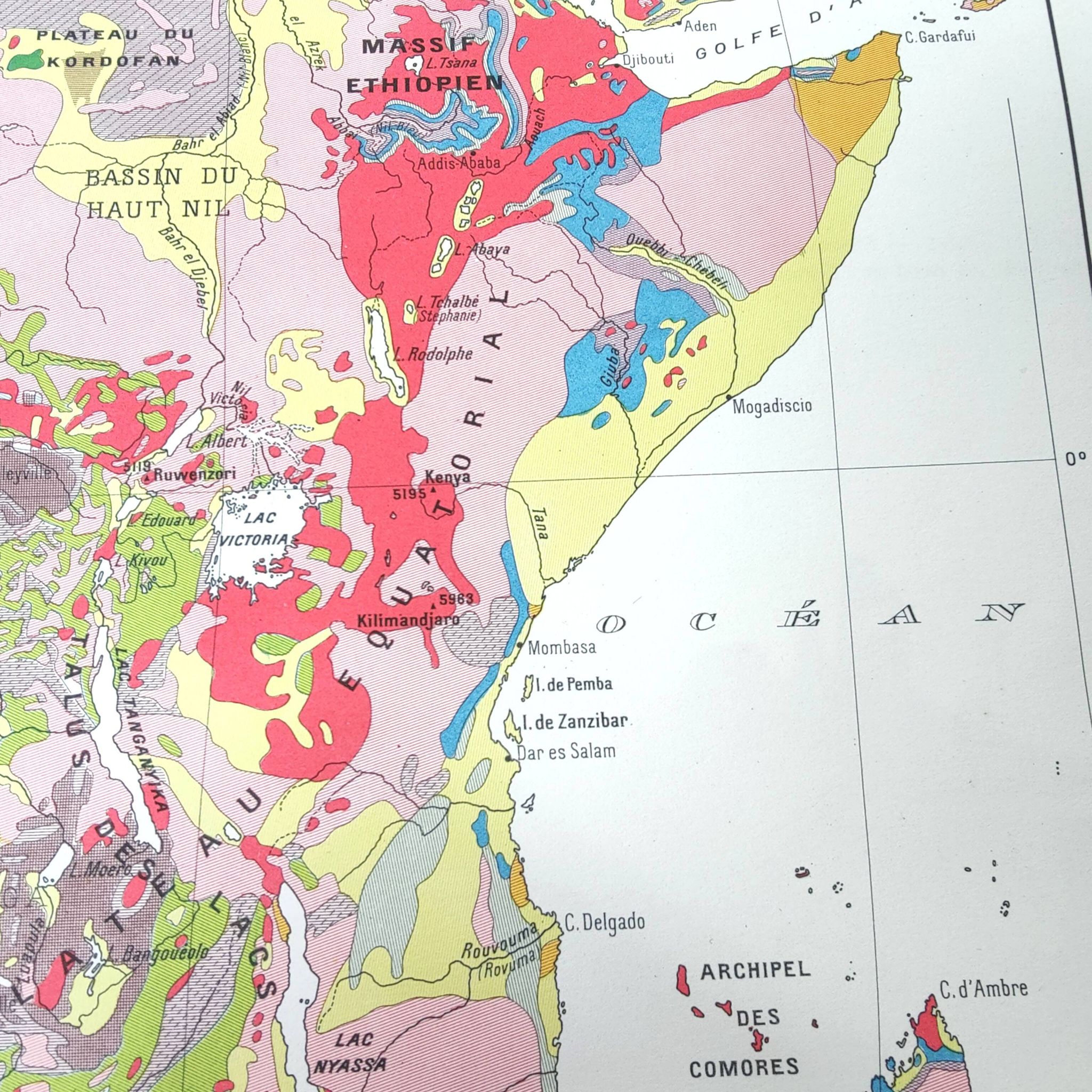 Carte Afrique géologique ancienne 43x43cm de 1950