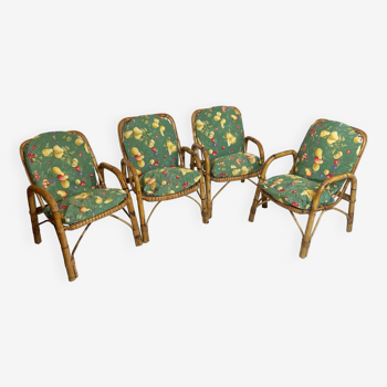 Ensemble de 4 fauteuils en bambou, années 1960