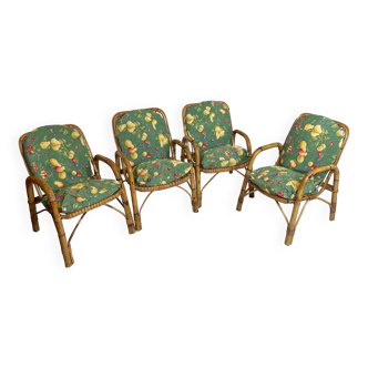 Ensemble de 4 fauteuils en bambou, années 1960