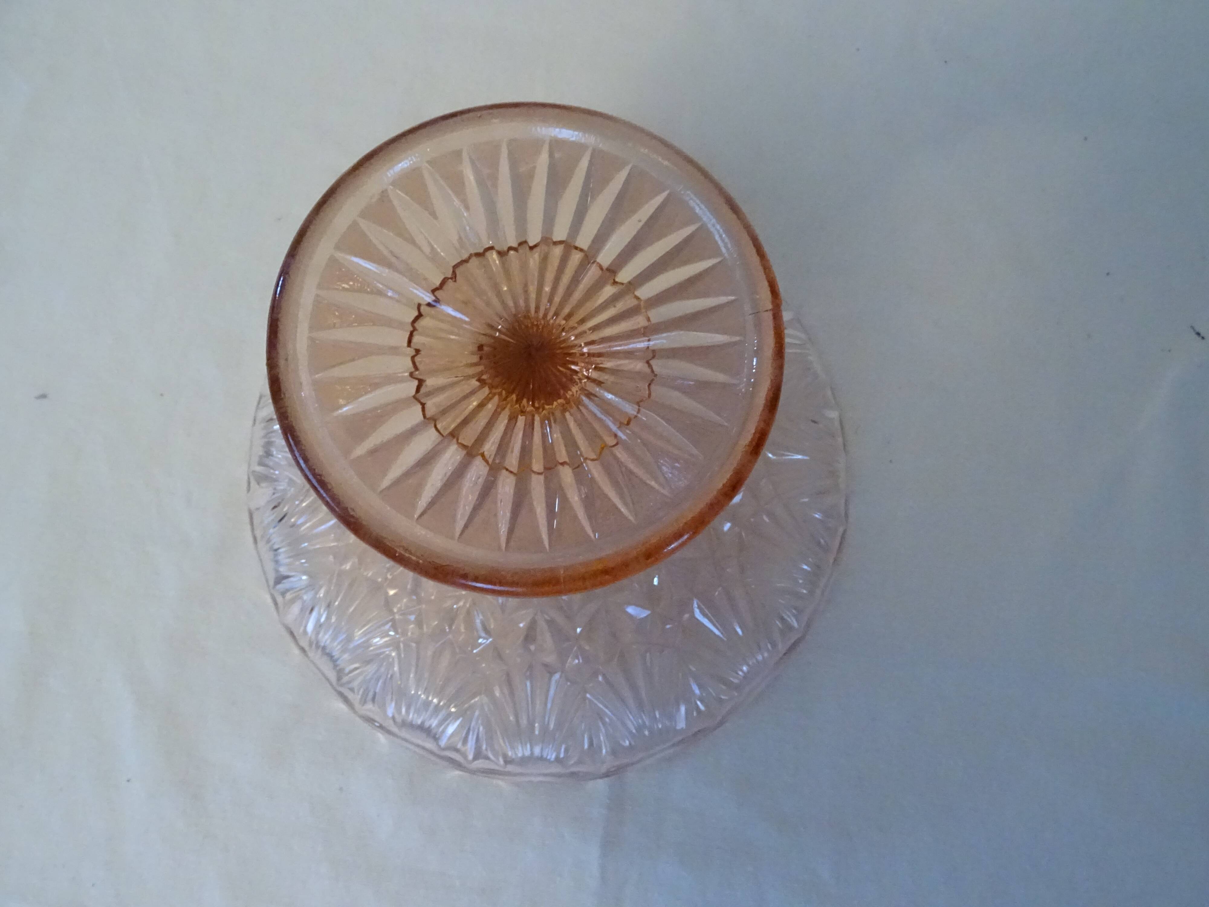 Compotier fruit cup molded glass rosaline art deco