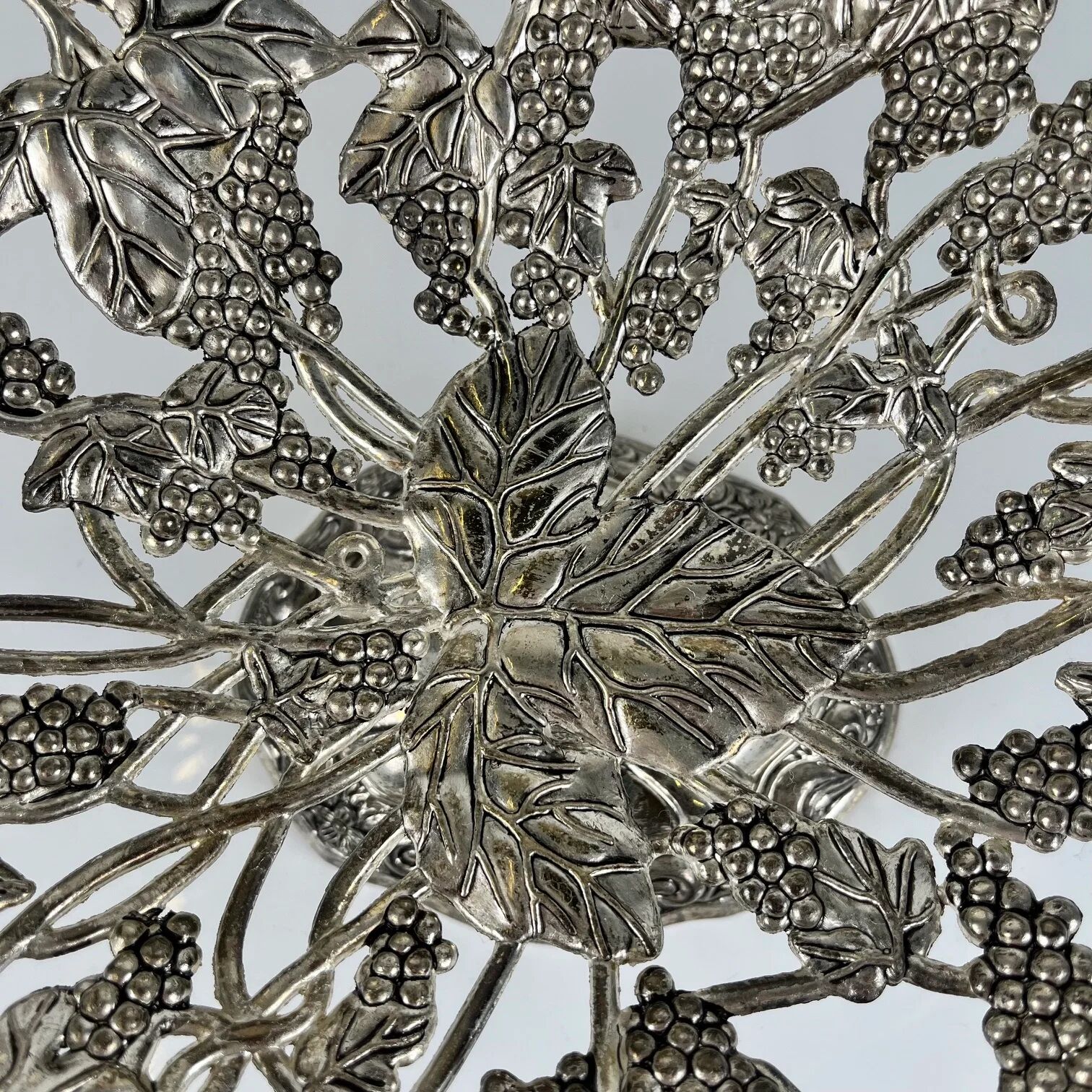 Openwork metal bowl with vine leaf and grape motif, 20th century