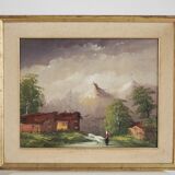 Oil painting on canvas, mountain landscape, Cakv