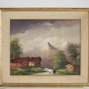 Oil painting on canvas, mountain landscape, Cakv