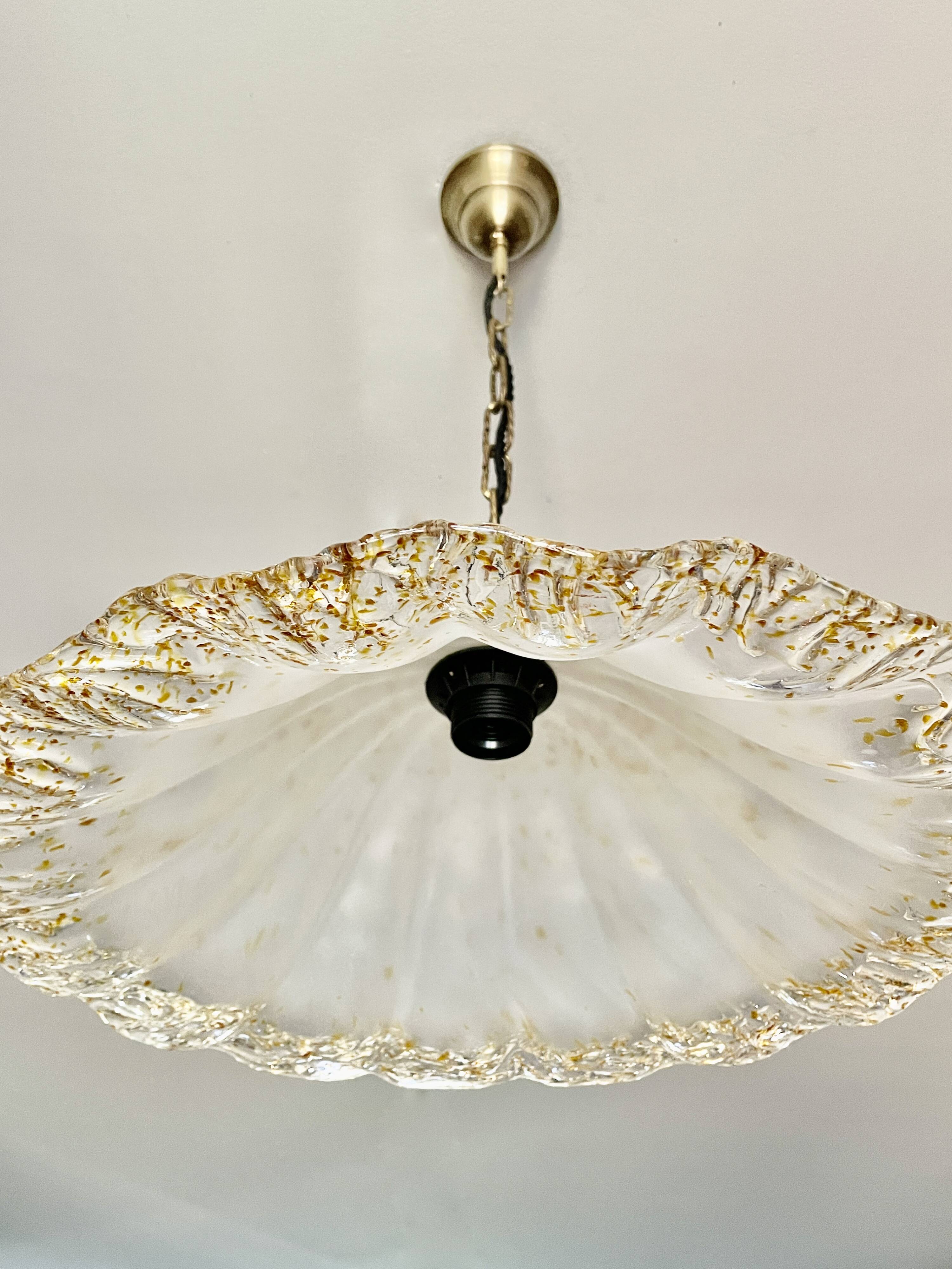 Suspension Murano frosted glass with orange splashes