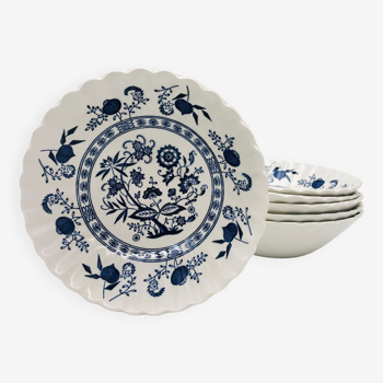 6 Assiettes Creuse style écuelle, J & G Meakin Classic White Blue Nordic.