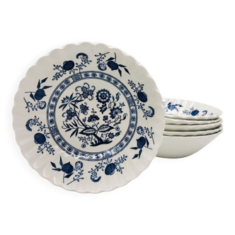 6 Assiettes Creuse style écuelle, J & G Meakin Classic White Blue Nordic.