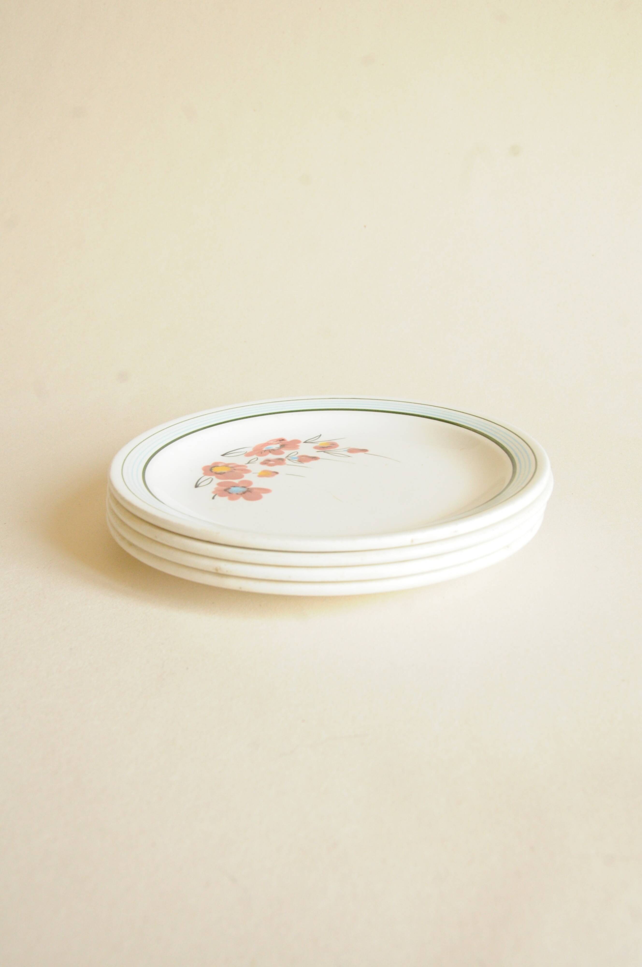 Vintage Dessert Plates (x4) – Floral Decor – Butterfly, Salins