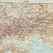 Old engraving 1898, Alps, map, mountain • Lithograph, Original plate