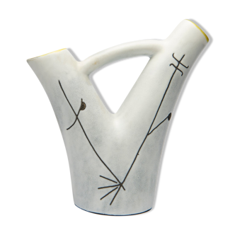 Vase à double col blanc et jaune années 60