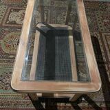Wood, cane and glass coffee table
