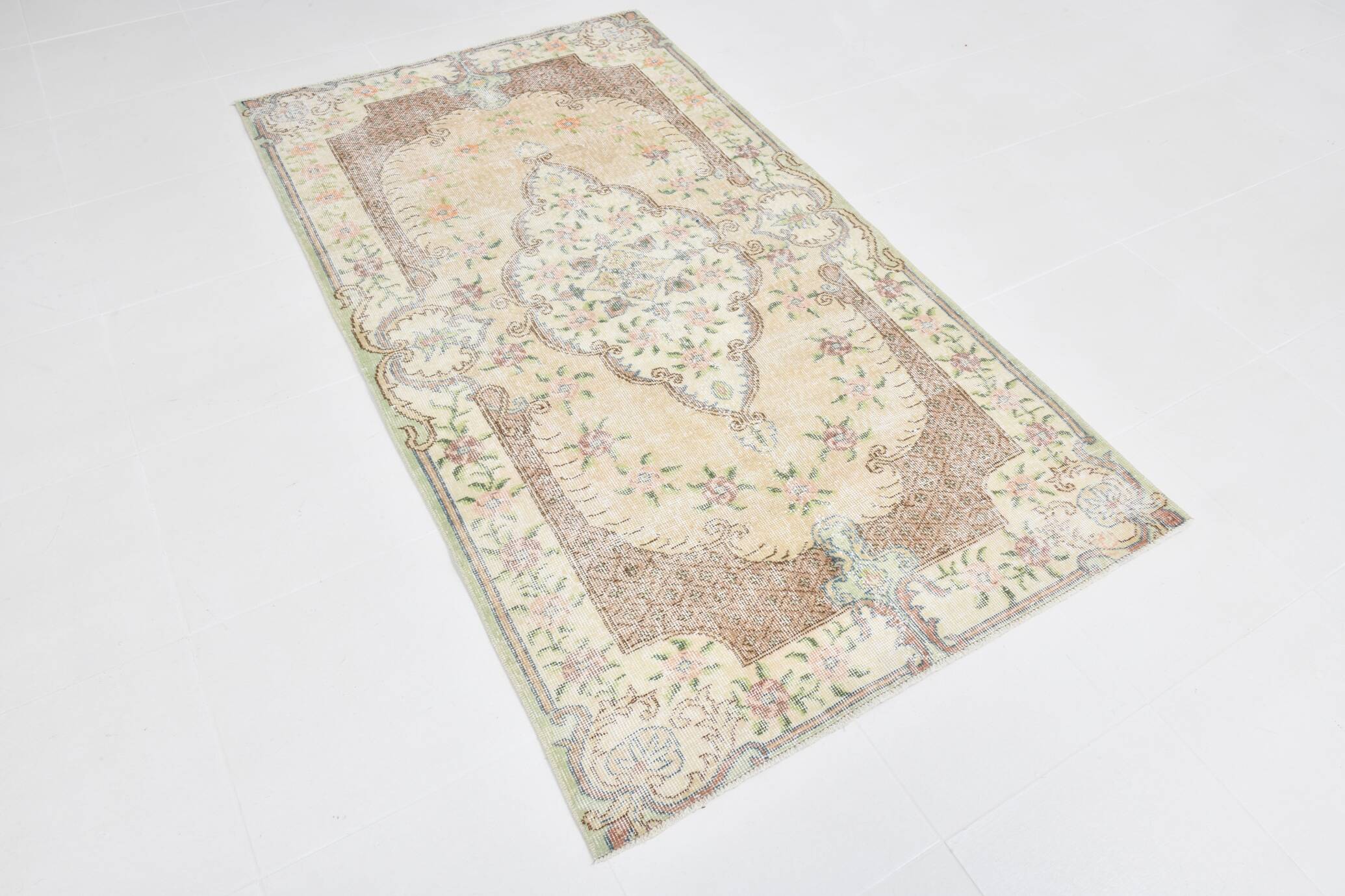 Light Yellow & Brown Turkish Rug, 114x204Cm