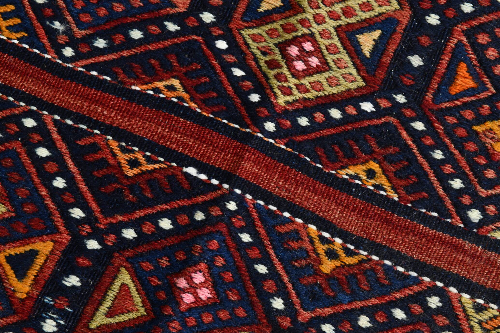 Navy Blue Orange Square Antique Kilim Rug, 128x128Cm