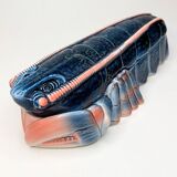 Lobster barbotine signed Michel Caugant midnight blue / coral