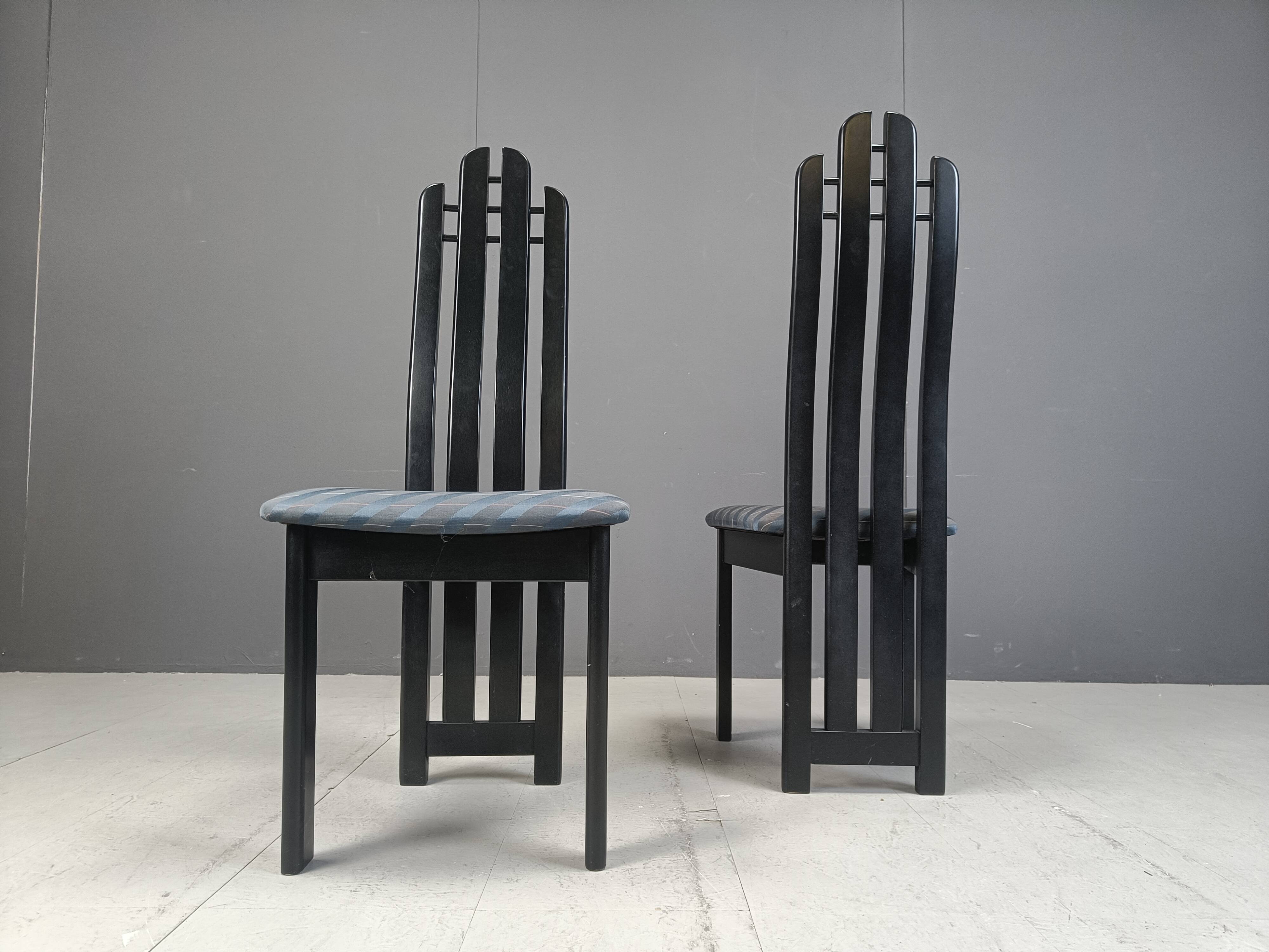 Vintage post modern black wooden dining chairs, 1980s
