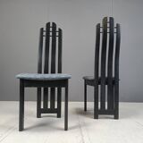 Vintage post modern black wooden dining chairs, 1980s