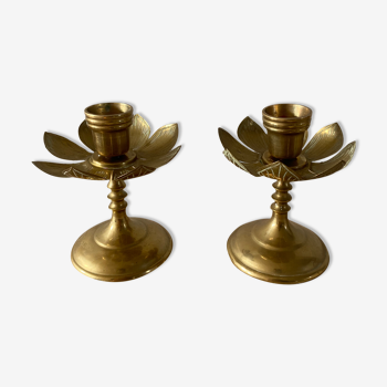 Set of 2 brass flower candle holders