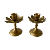 Set of 2 brass flower candle holders