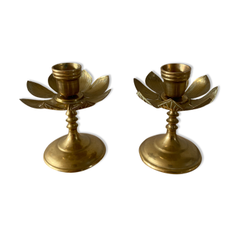 Set of 2 brass flower candle holders