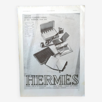 Une publicité papier revue d'époque 1931 : hermès articles de fumeurs
