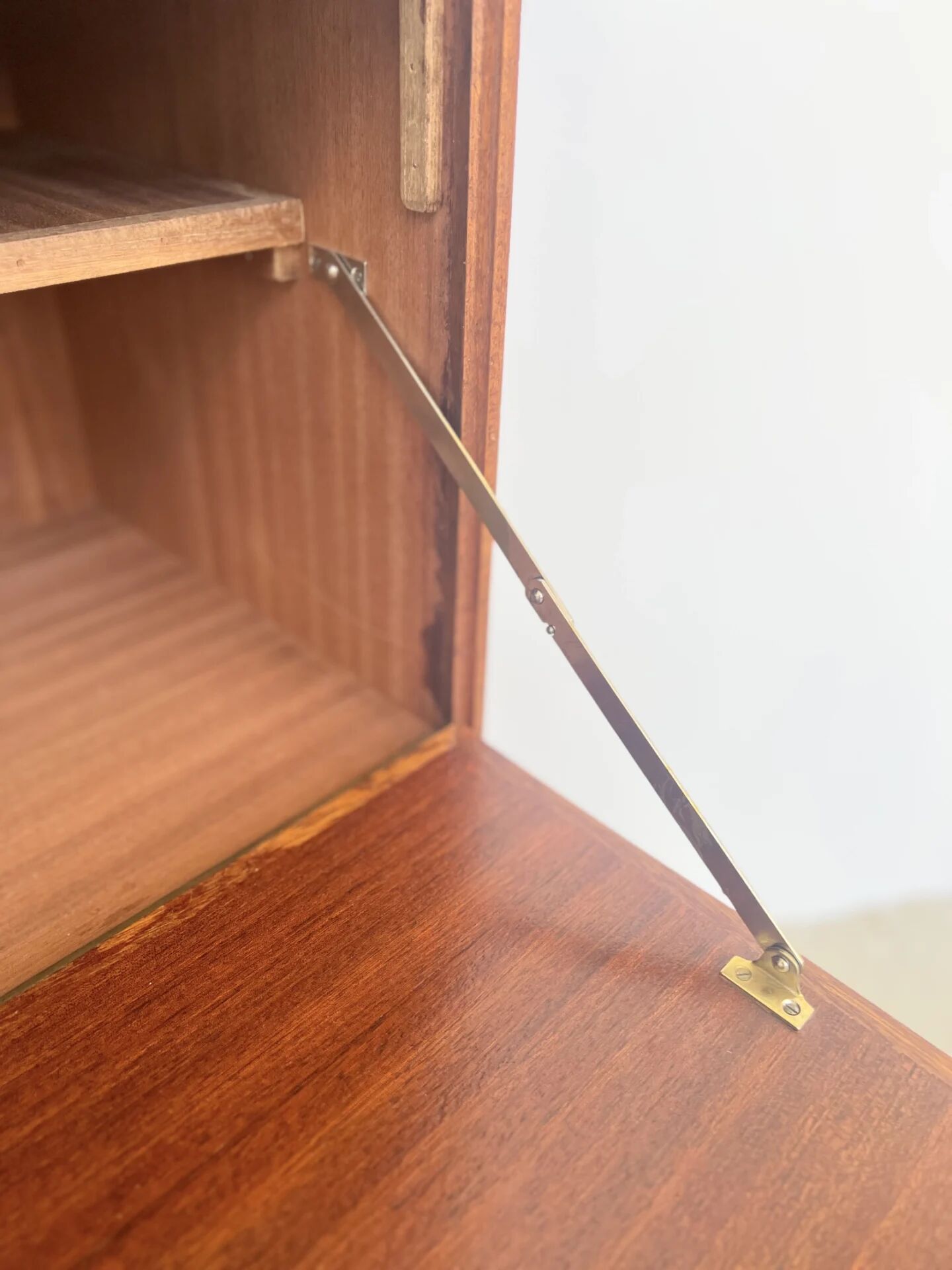 High mahogany cabinet with drop-down front — bar or secretary, custom-made, 1960s