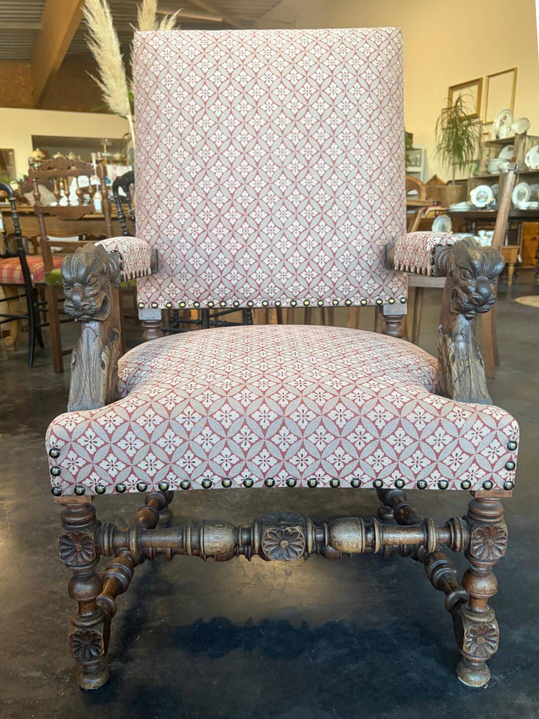 Vintage armchair in carved wood – neo-Renaissance / Louis XIII style