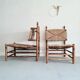 Paire fauteuils en bois et paille