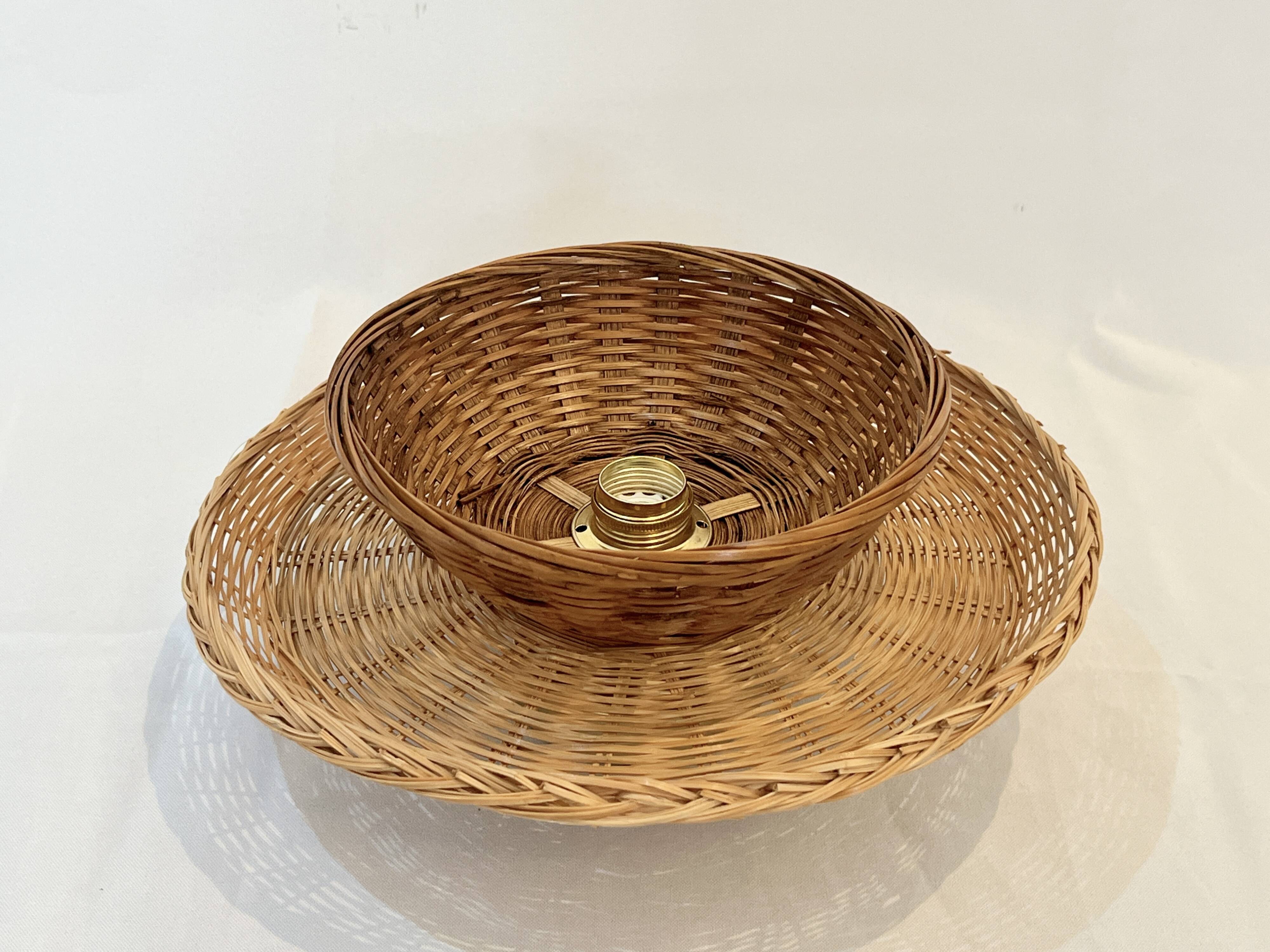 Applique murale en osier deux  panier rotin vintage 27 cm