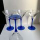 lot de 4 verres à cocktail / coupes à champagne à pieds bleu Fabriqués en France années 1970
