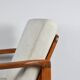 Fauteuil scandinave original Baczyk, années 1960, rénovation, beige, bois de teck