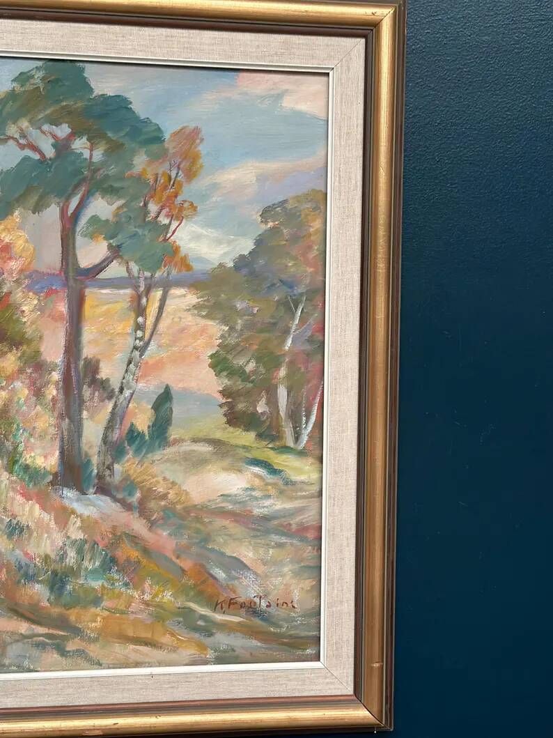 Large Original Swedish Oil on Canvas - “Forest” by Katharina Fontain - Signed - Vintage & Framed - 60 × 80 cm (23.6" × 31.5")