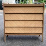 Commode scandinave 4 tiroirs rénovée en bois brut 1940