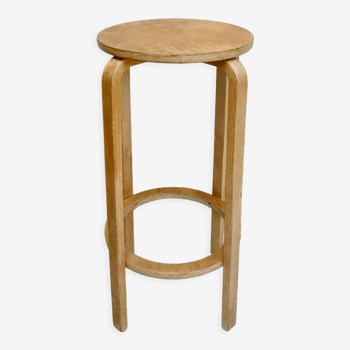 High stool in light wood, 80s