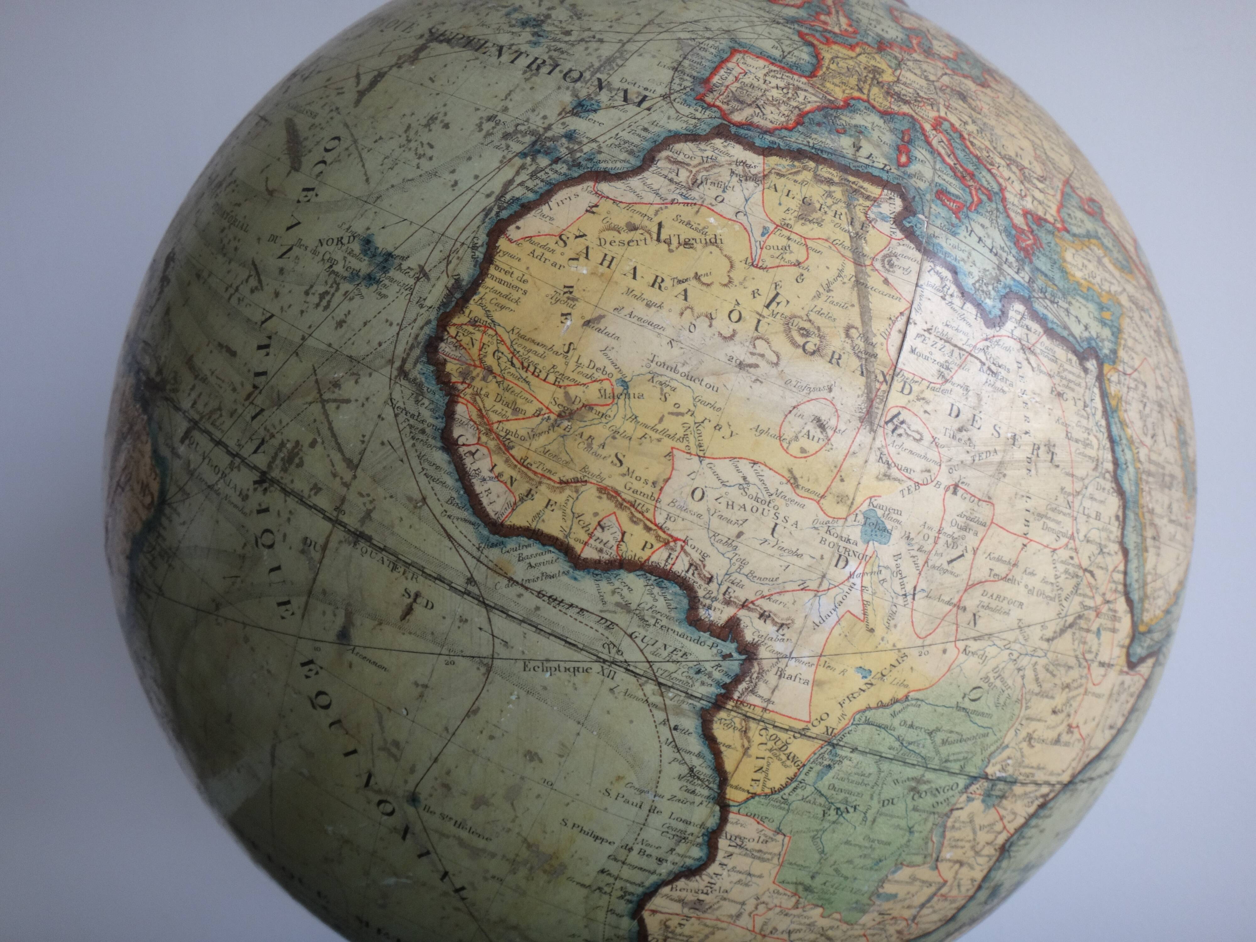 Earth globe l lebegue world map with cast 60cm paris xix