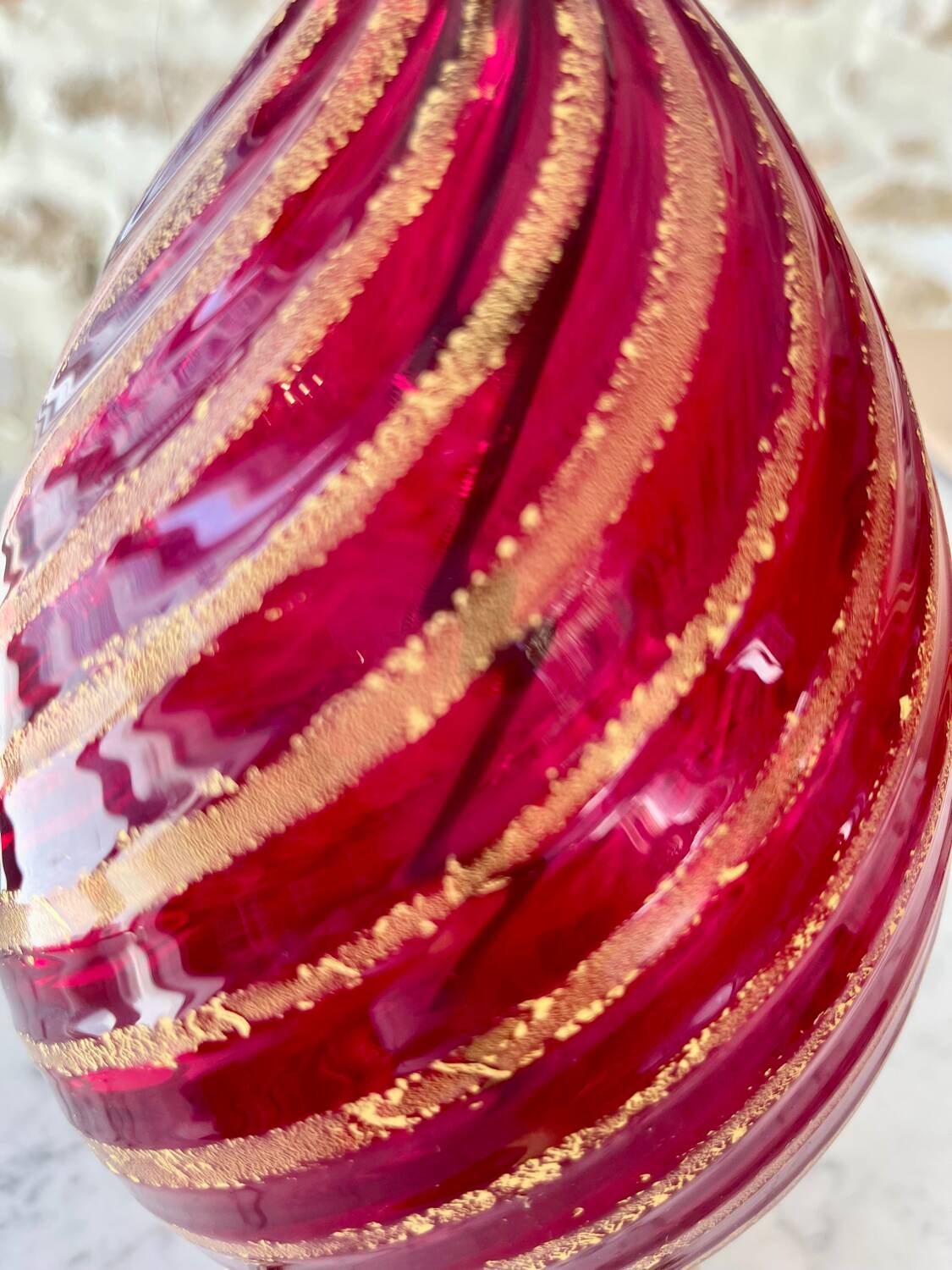 Murano glass table lamp in Ruby color, Rigadin, Italy 1950